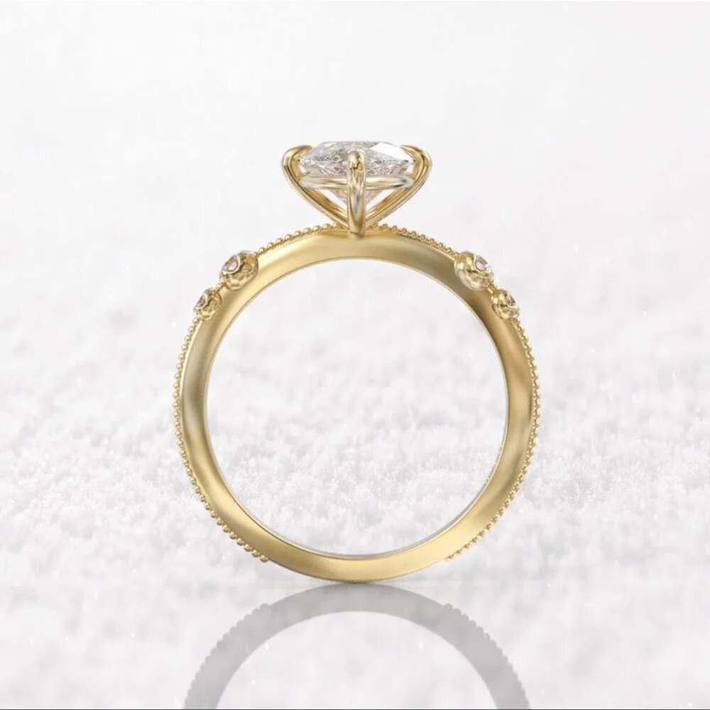 Dainty Set 1 Carat Marquis Cut Simulated Diamond Ring - Picture 3 of 9